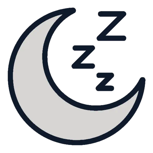 White crescent moon with 'ZZZ' text on a white background